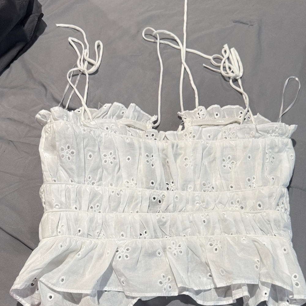 Zara White Eyelet Lace Blouse